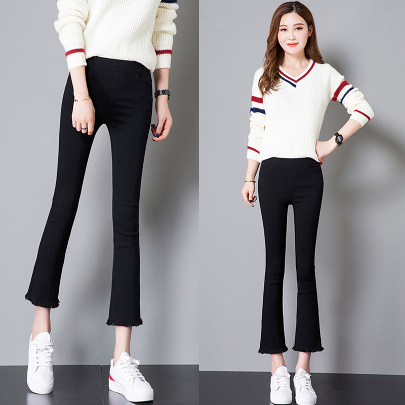 韩版八分150cm145喇叭显高裤子