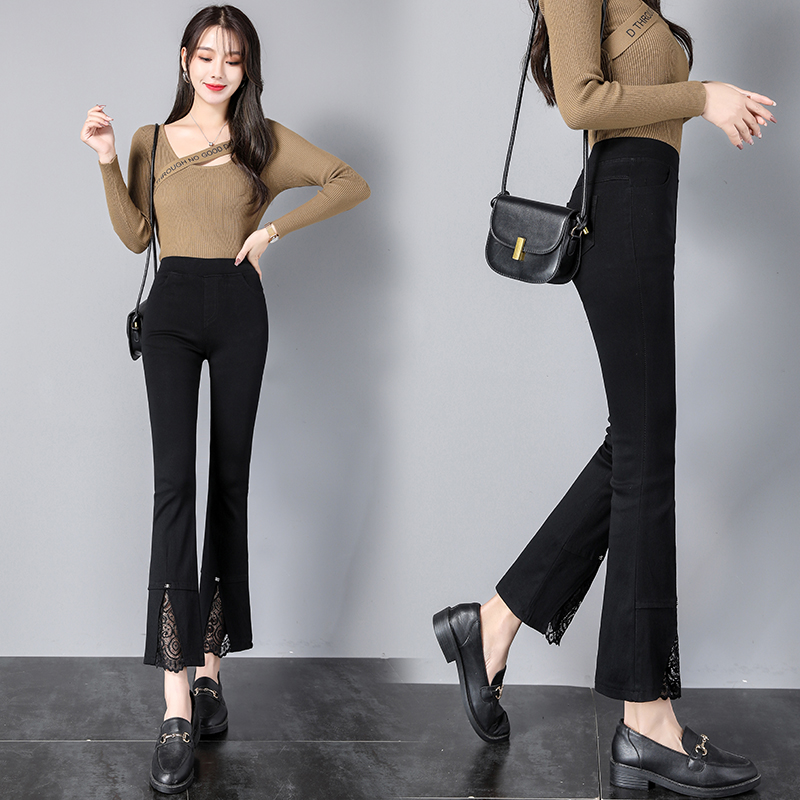 高腰休闲九分显瘦蕾丝喇叭裤女