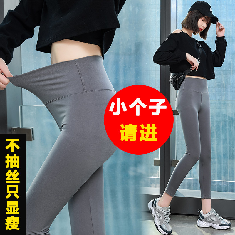 鲨鱼裤女打底外穿150小个子高腰收腹海豚裤灰色鲨皮裤8分
