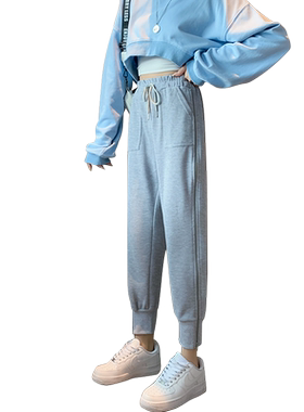 潮裤女春秋侧拉链休闲卫裤秋季设计独特显瘦运动裤秋款九分哈伦裤