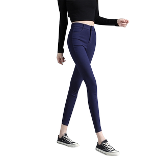 藏蓝色魔术裤女九分铅笔裤女春秋款弹力8分小脚裤女小个子打底裤