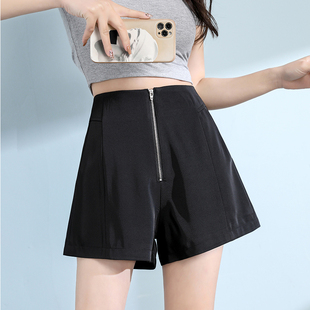 西装布料短裤女小众设计感休闲a字版梨形身材休闲阔腿垂感3分拉链