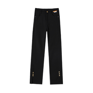 8分烟管裤女2023新款秋款薄绒直筒小黑裤女小个子秋冬九分发棍裤