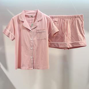 佰伦世家全棉睡衣女人短袖短裤夏款针织纯棉开衫可外穿家居服套装