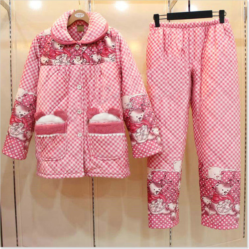 特价珊瑚绒夹棉家居服升派女三层