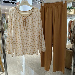 柔善正品睡衣女2025秋季新款长袖套头碎花高级感家居服套装可外穿