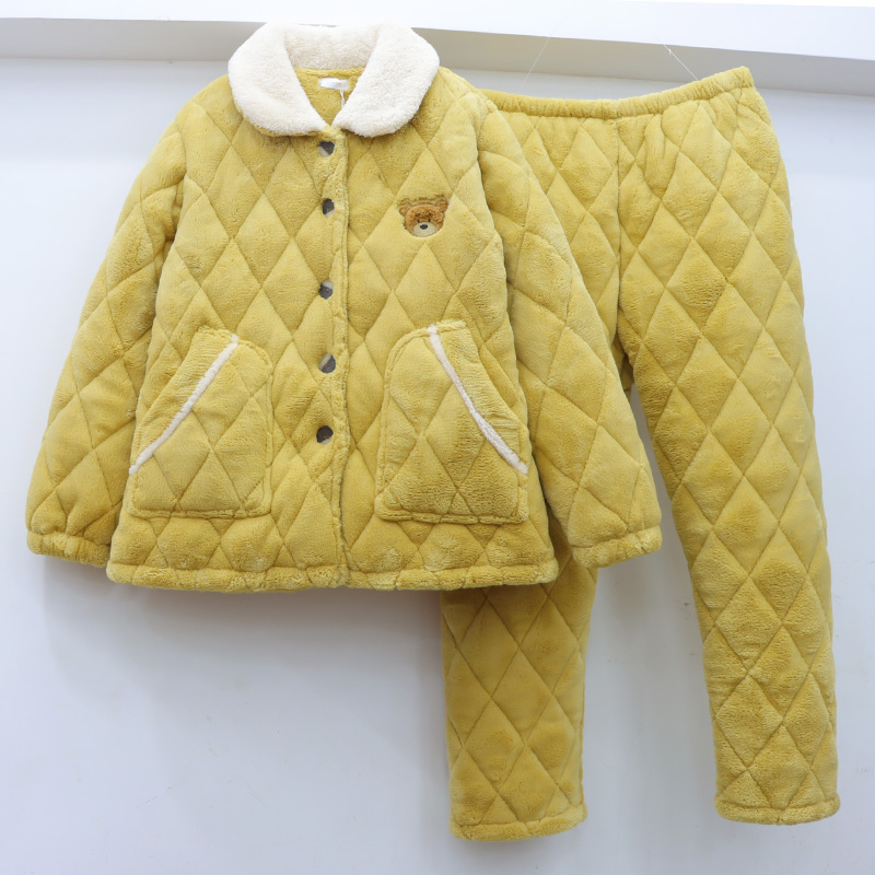 珊瑚绒三层夹棉加厚超厚女睡衣