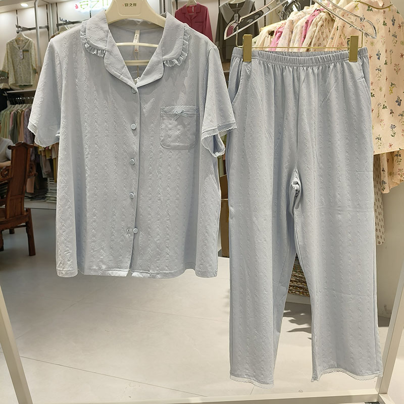 安之伴睡衣女夏季纯棉短袖长裤