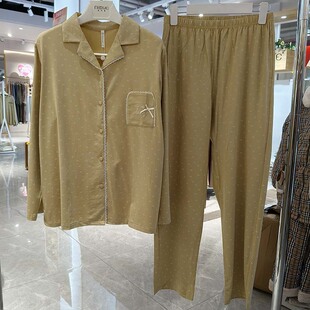 柔善正品睡衣女2025秋季新款长袖开衫针织棉简约休闲家居服套装