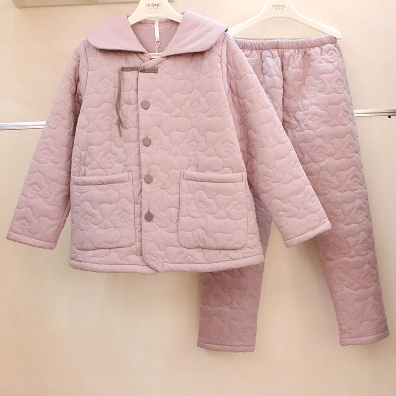 三层新款加厚家居服套装纯棉睡衣