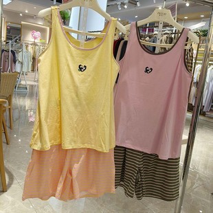 家居服套装 妮可雅睡衣2025夏季 背心短裤 薄款 针织纯棉条纹 女士无袖
