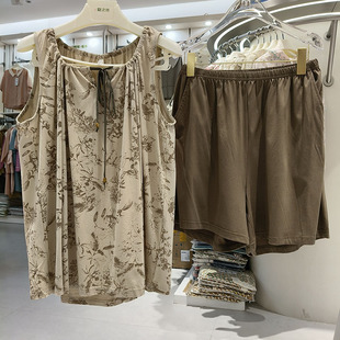 休闲外穿莫代尔棉家居服套装 正品 背心短裤 妮可雅睡衣女夏季 薄款