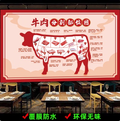 牛肉分解图分割部位图羊肉猪肉分布图示意图背景图装饰画广告定制