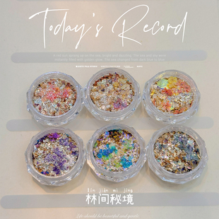 美甲干花云锦粉网红林间秘境超薄爆闪混装亮片高级显白指甲装饰品