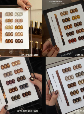 束色美博会新款小套胶 秋冬显白美拉德棕咖红色系猫眼甲油胶美甲