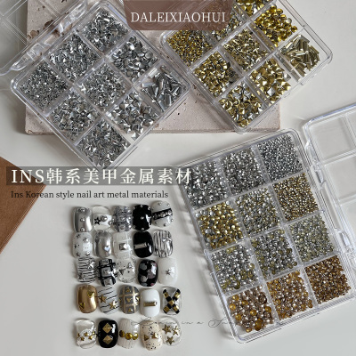 韩系美甲铆钉饰品 ins金属贴片爱心五角星圆形金银铆钉指甲装饰品