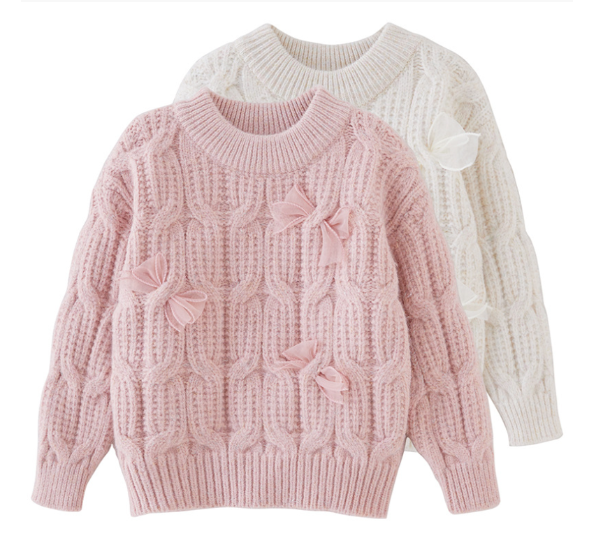 粗线针织毛衣女宝蝴蝶结加厚