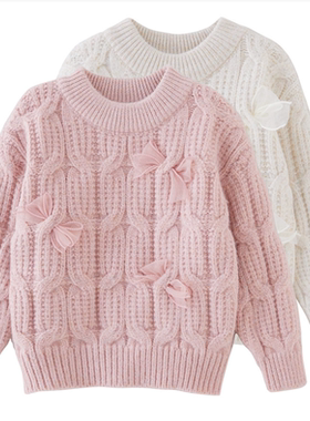 蝴蝶飞舞24秋冬中小女童装加厚绞花洋气宝宝公主女孩圆领针织毛衣