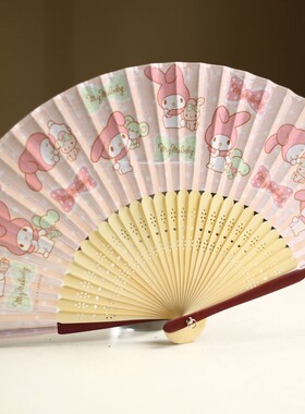 源氏可爱棉麻女扇折扇日本和风kt