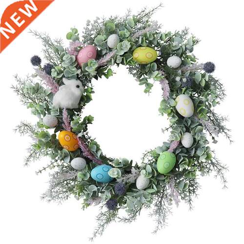 Easter Wreath for Front Door Decorated with Artificial Eggs