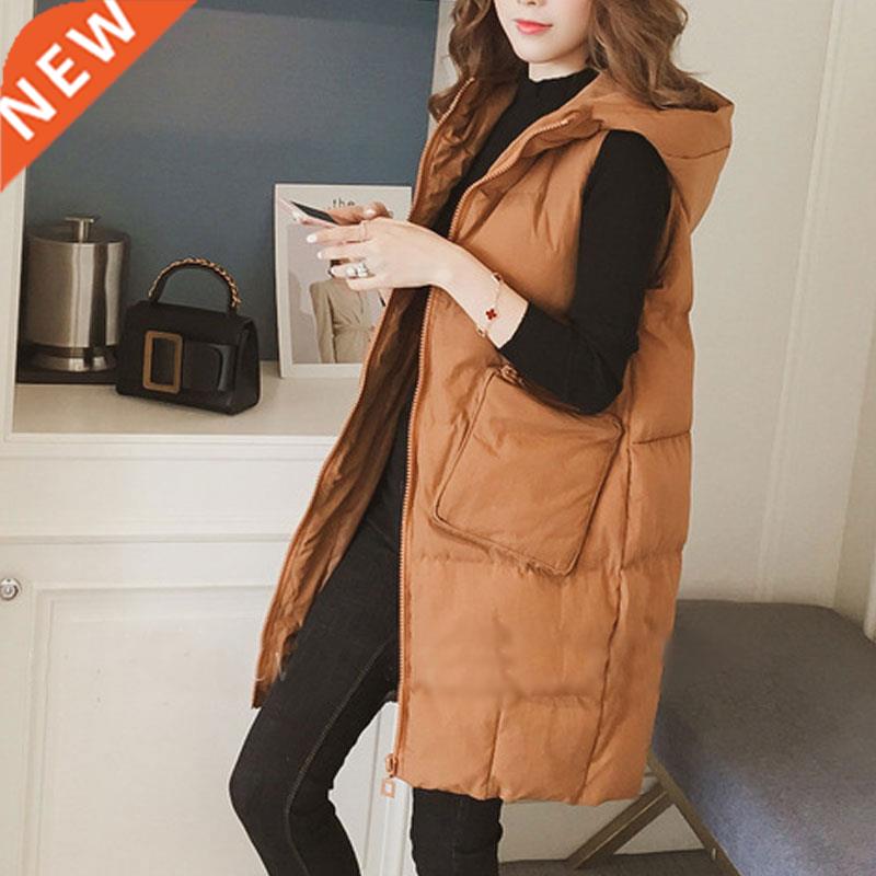 Winter Waistcoat Women Vest Long Down Cotton Jackets Sleevel