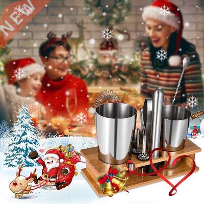 11Pcs/set Cocktail Shaker Set With Wooden Stand Bartender