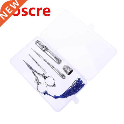 1 Set Vintage Embroidery Scissor Needle Case Sewing Thimble
