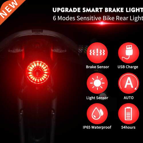 WEST BIKING Bike LED Light Taillight USB Rechargeable 6