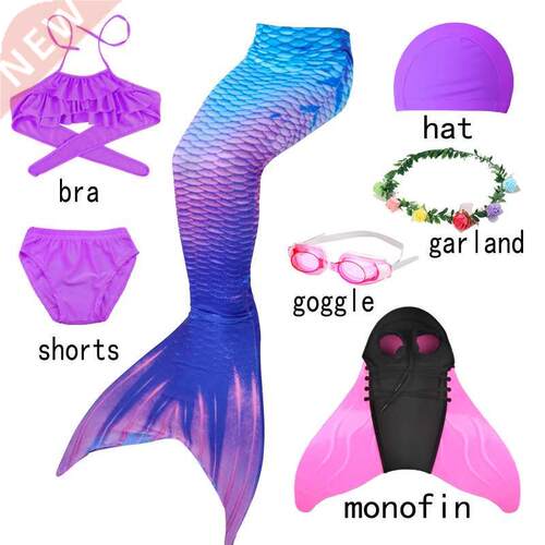 7Pcs/Set Girls mermaid tail cosplay Swimsuit the Little Merm