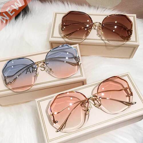 2021 Fashion Tea Gradient Sunglasses Women Ocean Water Cut T