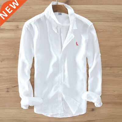 2021 100% pure linen long-sleeved shirt men brand clothing m
