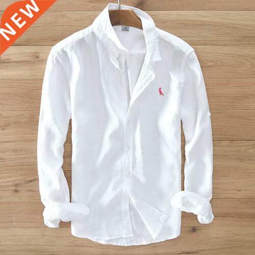 2021 100% pure linen long-sleeved shirt men brand clothing m