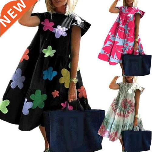Vintage Women Dress Casual Summer O Neck Short Sleeve