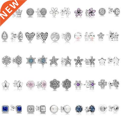 100% 925 Sterling Silver pan Studs Earring Round Flower Hear
