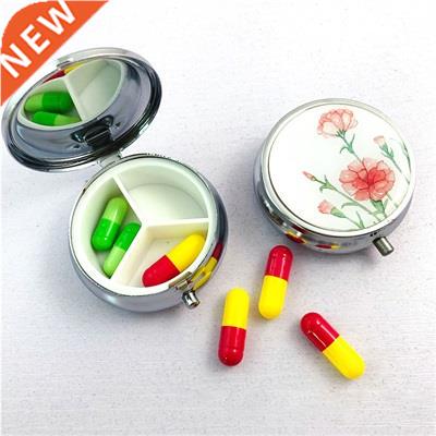 1Pc Three Grid Stainless Medicine Boxes Flower Pattern