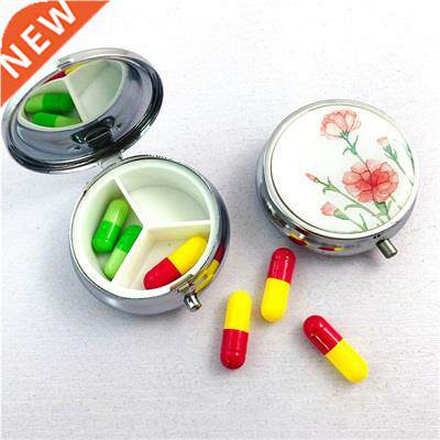 1Pc Three Grid Stainless Medicine Boxes Flower Pattern