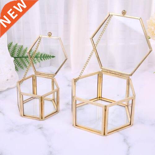 Nordic Hexagon Transparent Glass Wedding Ring Box Eternal Fl