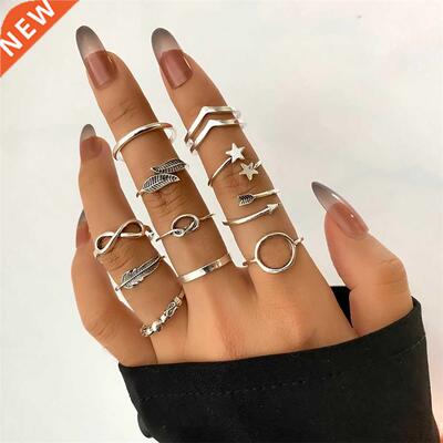 IFMIA 11 Pcs/set Silver Color Vintage Leaf Star Finger Rings