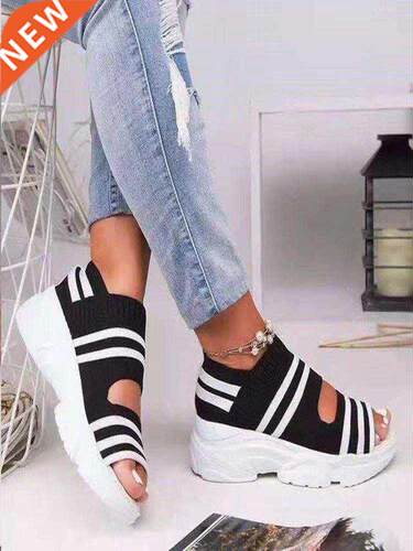 Women's Sandals Shoes Sretch Fabric Slip On Hollow Out Peep