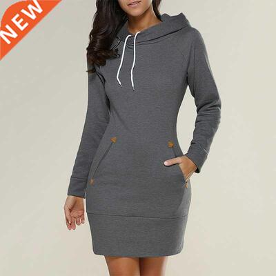 2021 Spring And Autumn Ladies Knee-Length Dress Hooded Warm