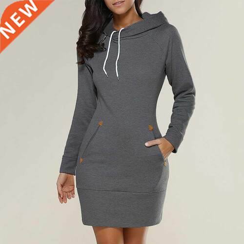 2021 Spring And Autumn Ladies Knee-Length Dress Hooded Warm