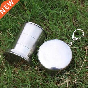 1Pcs Stinless Steel Folding Cup With Keychin Portble Retr