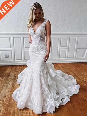 Ruffles Layered Skirt Lace Mermaid Wedding Dress Robe De Mar