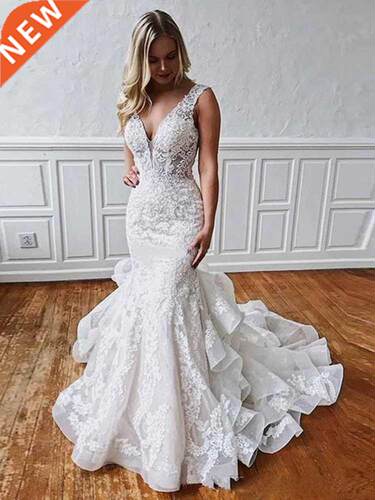 Ruffles Layered Skirt Lace Mermaid Wedding Dress Robe De Mar