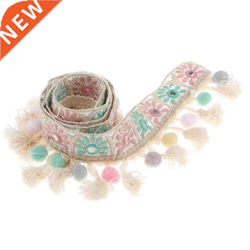 1 Yard 3cm Sun Pattern Jacquard Rbbon wth Pom Pom Ball