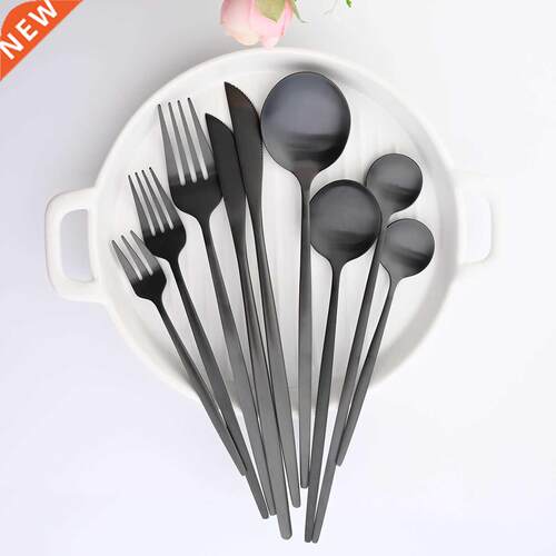 Black Tableware Stainless Steel Cutlery Set Forks Knives Sp