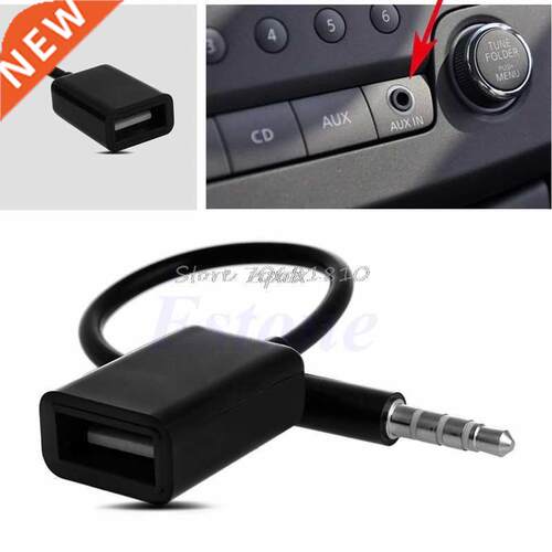 .5mm Male AUX Plug Jack To USB 2.0 Female Cable Cord Car MP