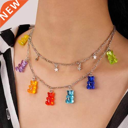 Candy Color Gummy Mini Bear Necklace for Women Christmas Gif