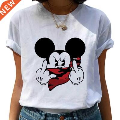 White Basic Masked Mickey Mouse T Shirt Women Summer New Ov