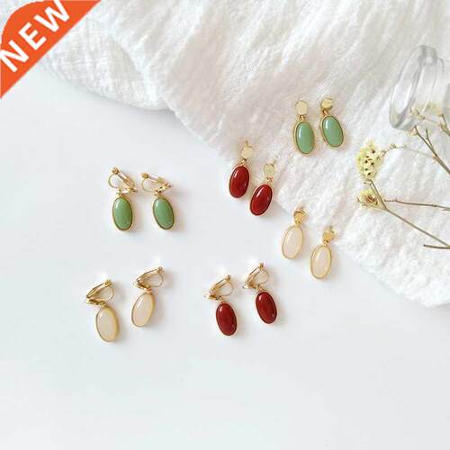 Japan Natrual Forest Crystal Stone Clps on Earrng Wthout